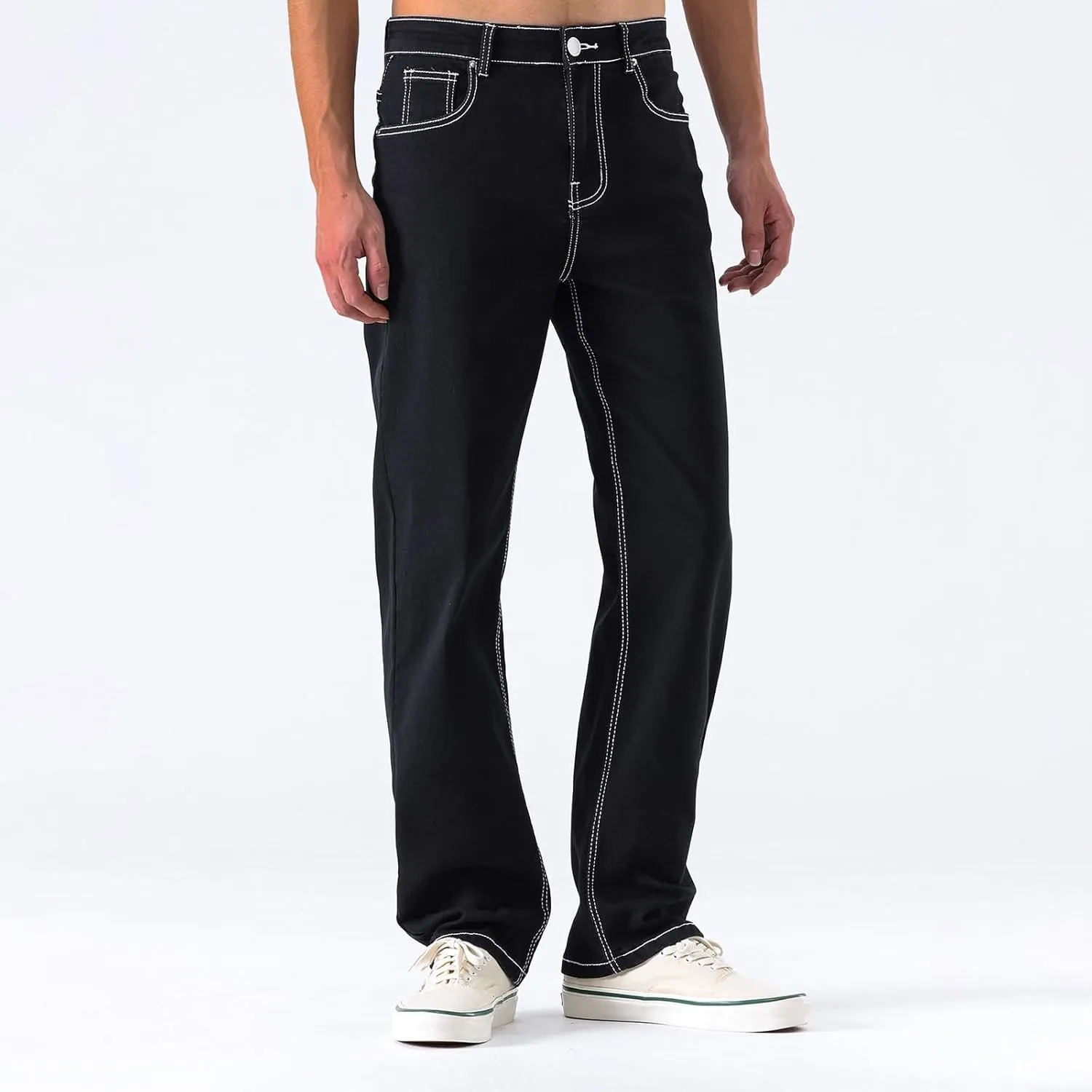 Men's Classic Relaxed Fit Waist Solid Color Slim Toe Jeans Loose Wide Men's Pants Stretch Jeans for Men Fitted Jeans
