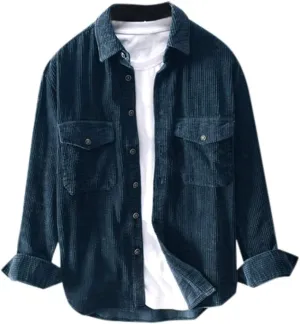 Men's Corduroy Long Sleeve Shirts Causal Button Down Collared Shirt Jackets Classic Fit Fall Winter Ribbed Sweaters