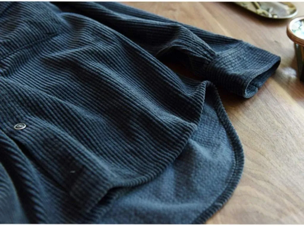 Men's Corduroy Long Sleeve Shirts Causal Button Down Collared Shirt Jackets Classic Fit Fall Winter Ribbed Sweaters