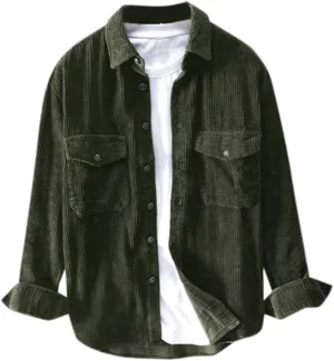 Men's Corduroy Long Sleeve Shirts Causal Button Down Collared Shirt Jackets Classic Fit Fall Winter Ribbed Sweaters