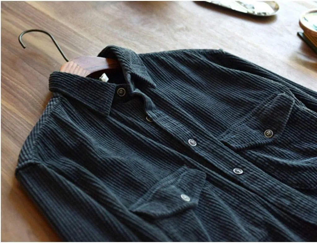 Men's Corduroy Long Sleeve Shirts Causal Button Down Collared Shirt Jackets Classic Fit Fall Winter Ribbed Sweaters