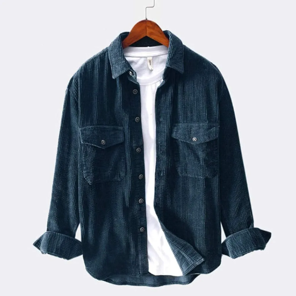 Men's Corduroy Long Sleeve Shirts Causal Button Down Collared Shirt Jackets Classic Fit Fall Winter Ribbed Sweaters
