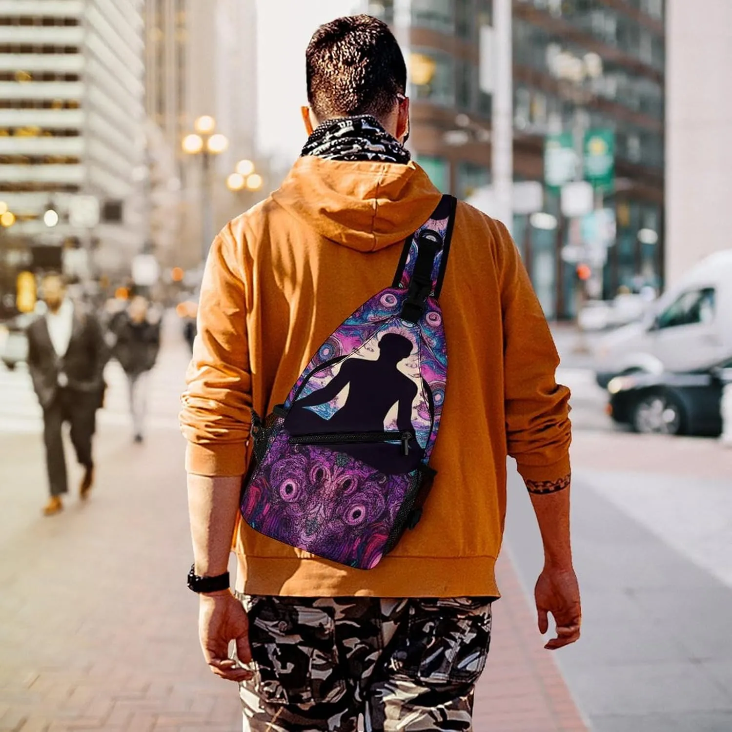Mens Crossbody Shoulder Bag, Casual Daypacks Large Capacity Sling Chest Bag Mandala Yoga Meditation Art Gym Backpack for Hiking Sport Travel