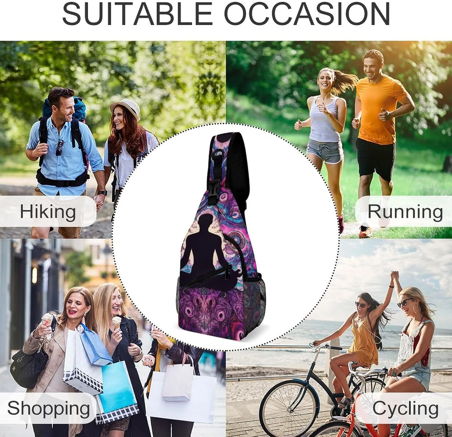 Mens Crossbody Shoulder Bag, Casual Daypacks Large Capacity Sling Chest Bag Mandala Yoga Meditation Art Gym Backpack for Hiking Sport Travel