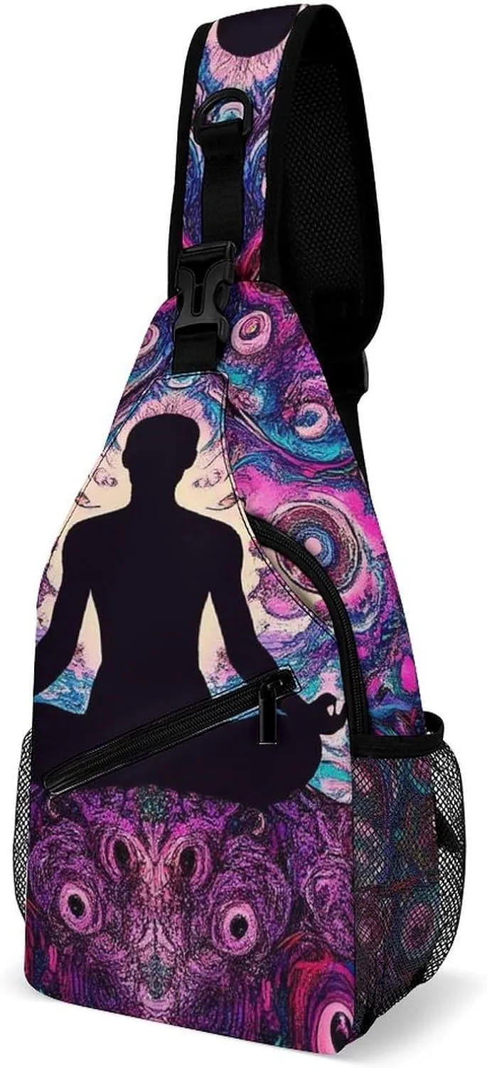 Mens Crossbody Shoulder Bag, Casual Daypacks Large Capacity Sling Chest Bag Mandala Yoga Meditation Art Gym Backpack for Hiking Sport Travel