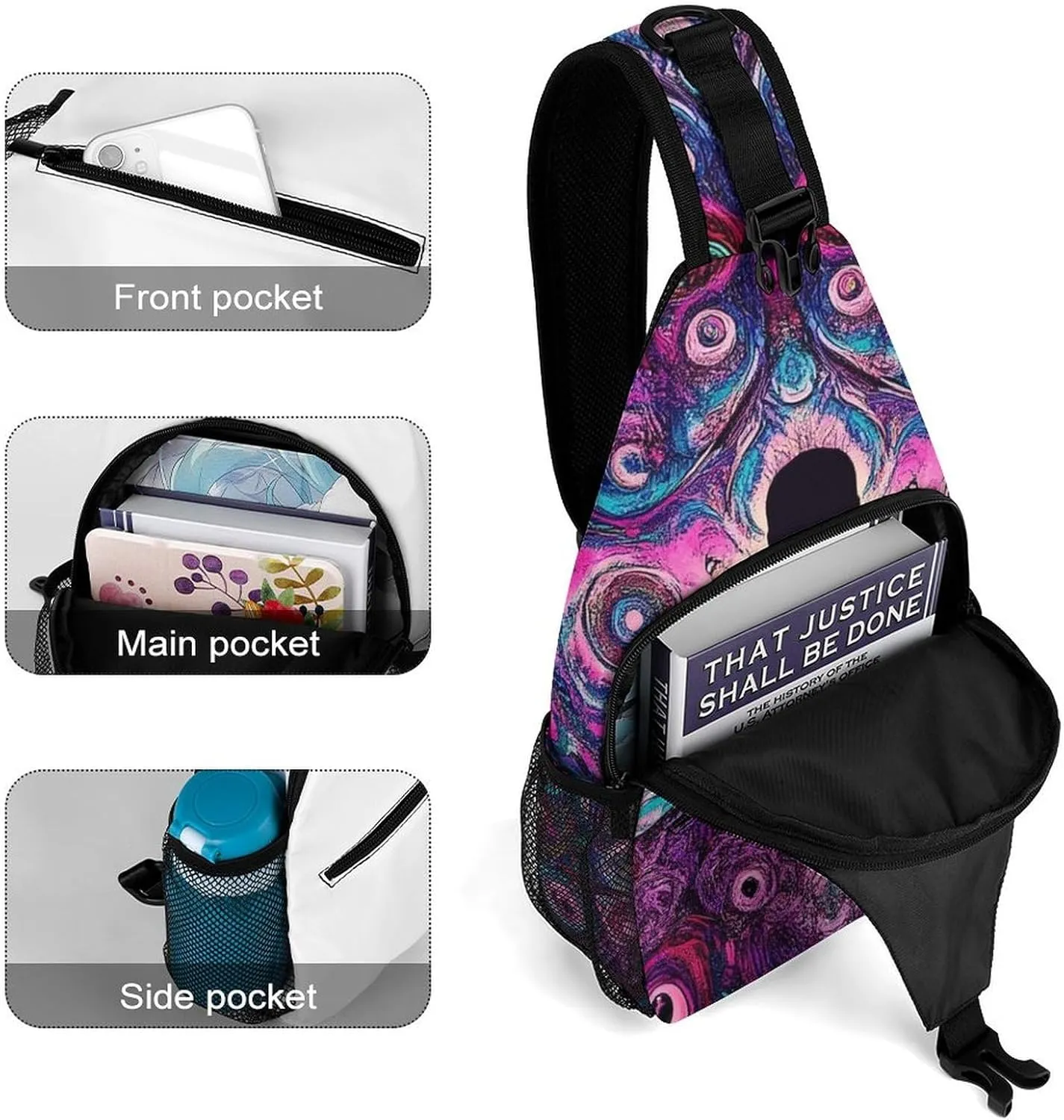 Mens Crossbody Shoulder Bag, Casual Daypacks Large Capacity Sling Chest Bag Mandala Yoga Meditation Art Gym Backpack for Hiking Sport Travel