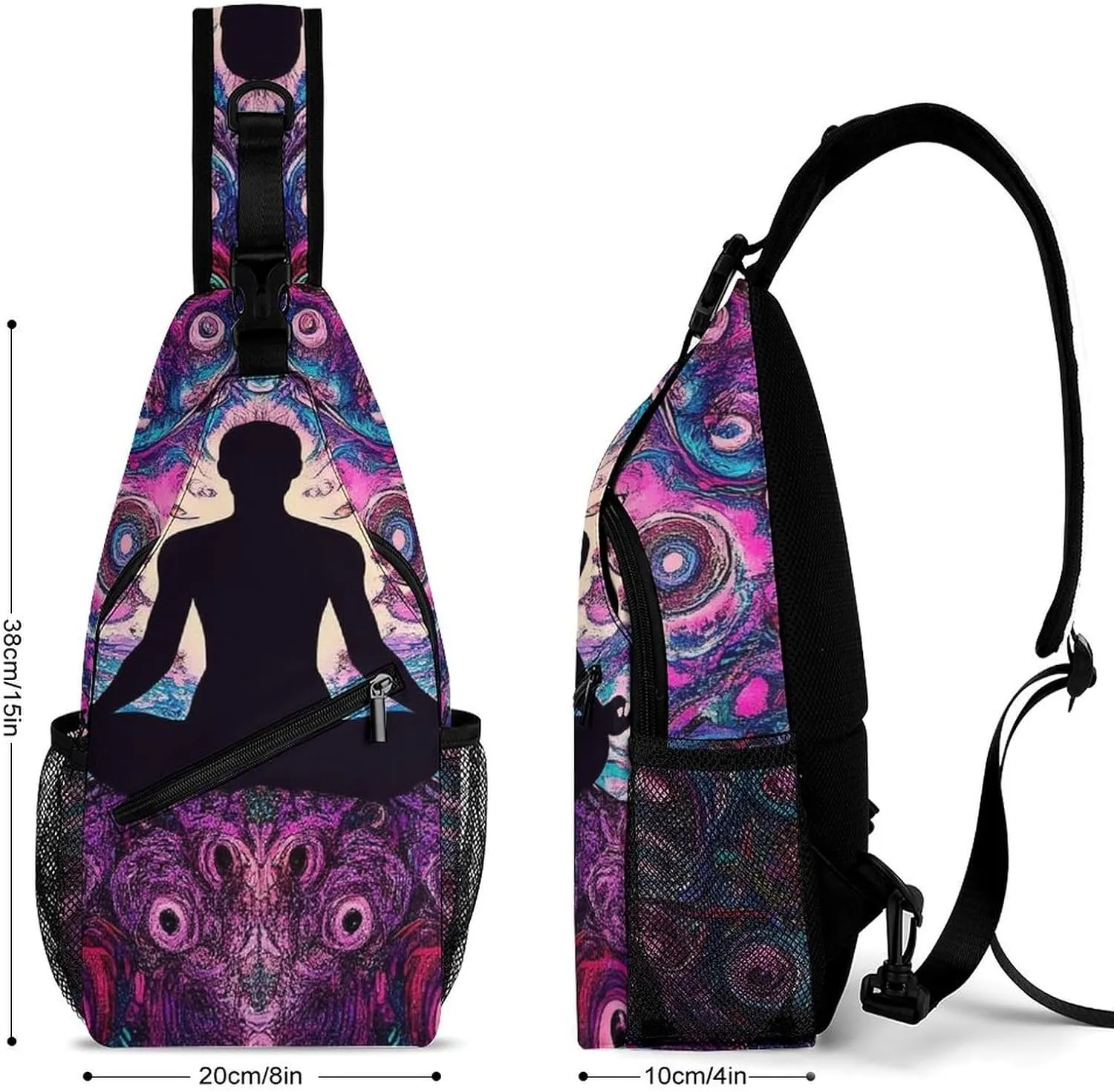 Mens Crossbody Shoulder Bag, Casual Daypacks Large Capacity Sling Chest Bag Mandala Yoga Meditation Art Gym Backpack for Hiking Sport Travel
