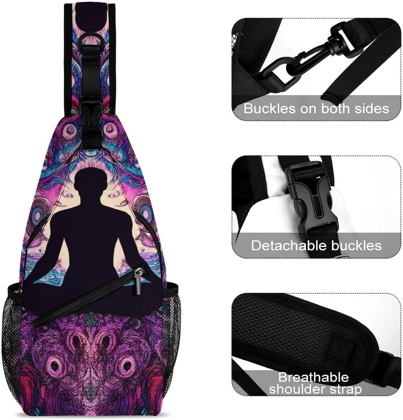 Mens Crossbody Shoulder Bag, Casual Daypacks Large Capacity Sling Chest Bag Mandala Yoga Meditation Art Gym Backpack for Hiking Sport Travel