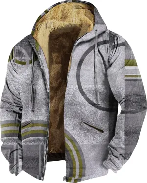 Mens Fuzzy Sherpa Jacket Long Sleeve Fleece Zip Up Coat Faux Puffer Jacket Outdoor Thick Casual Hoodies Hooded