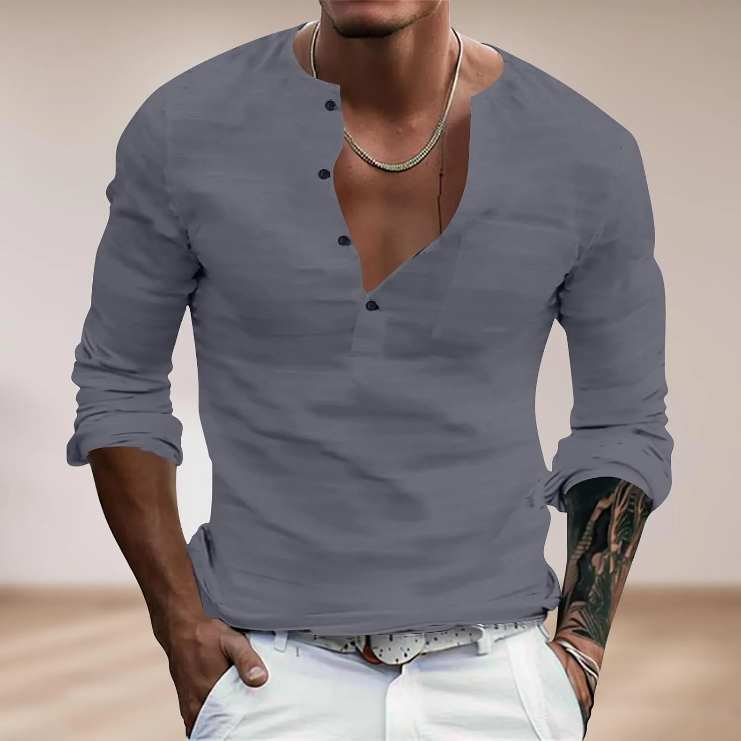 Men's Henley Shirts Button Up Long Sleeve Casual Regular Fit Tshirts Hiking Summer Lightweight Sport Sleeping Tees