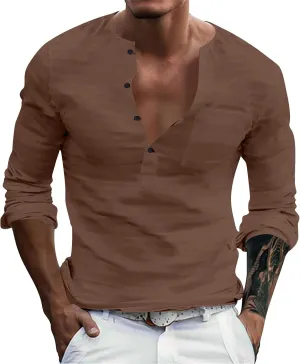 Men's Henley Shirts Button Up Long Sleeve Casual Regular Fit Tshirts Hiking Summer Lightweight Sport Sleeping Tees