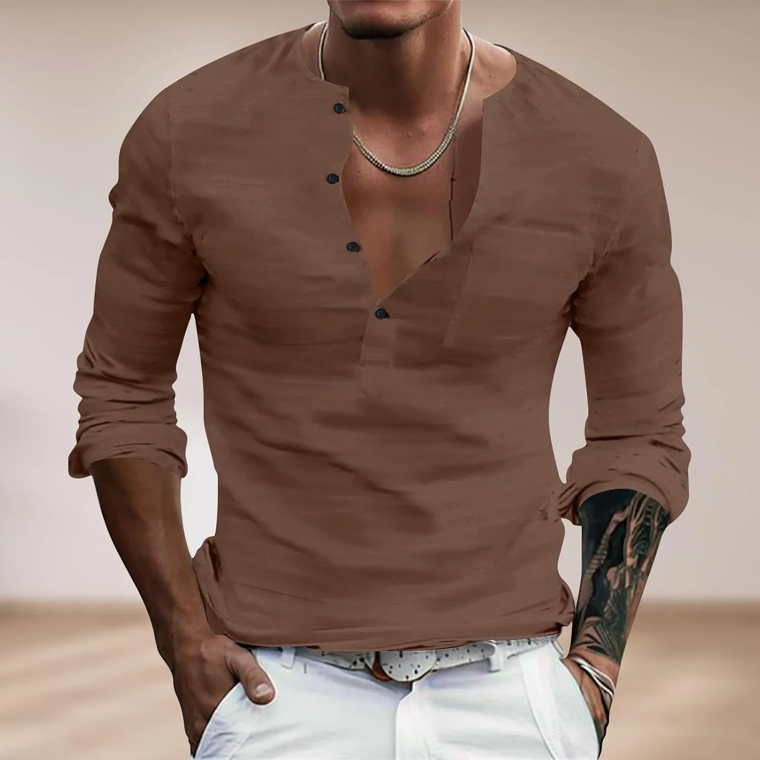 Men's Henley Shirts Button Up Long Sleeve Casual Regular Fit Tshirts Hiking Summer Lightweight Sport Sleeping Tees