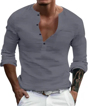 Men's Henley Shirts Button Up Long Sleeve Casual Regular Fit Tshirts Hiking Summer Lightweight Sport Sleeping Tees