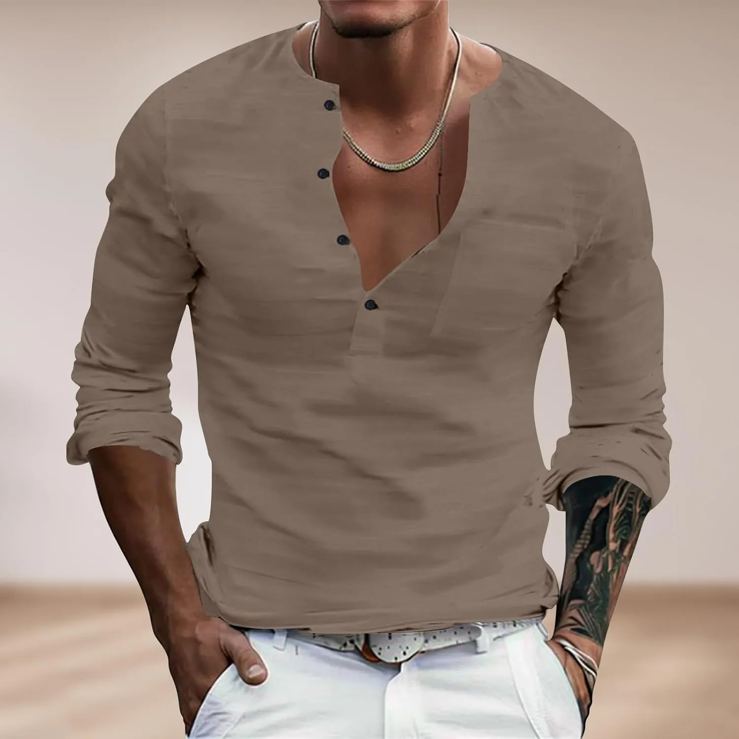 Men's Henley Shirts Button Up Long Sleeve Casual Regular Fit Tshirts Hiking Summer Lightweight Sport Sleeping Tees