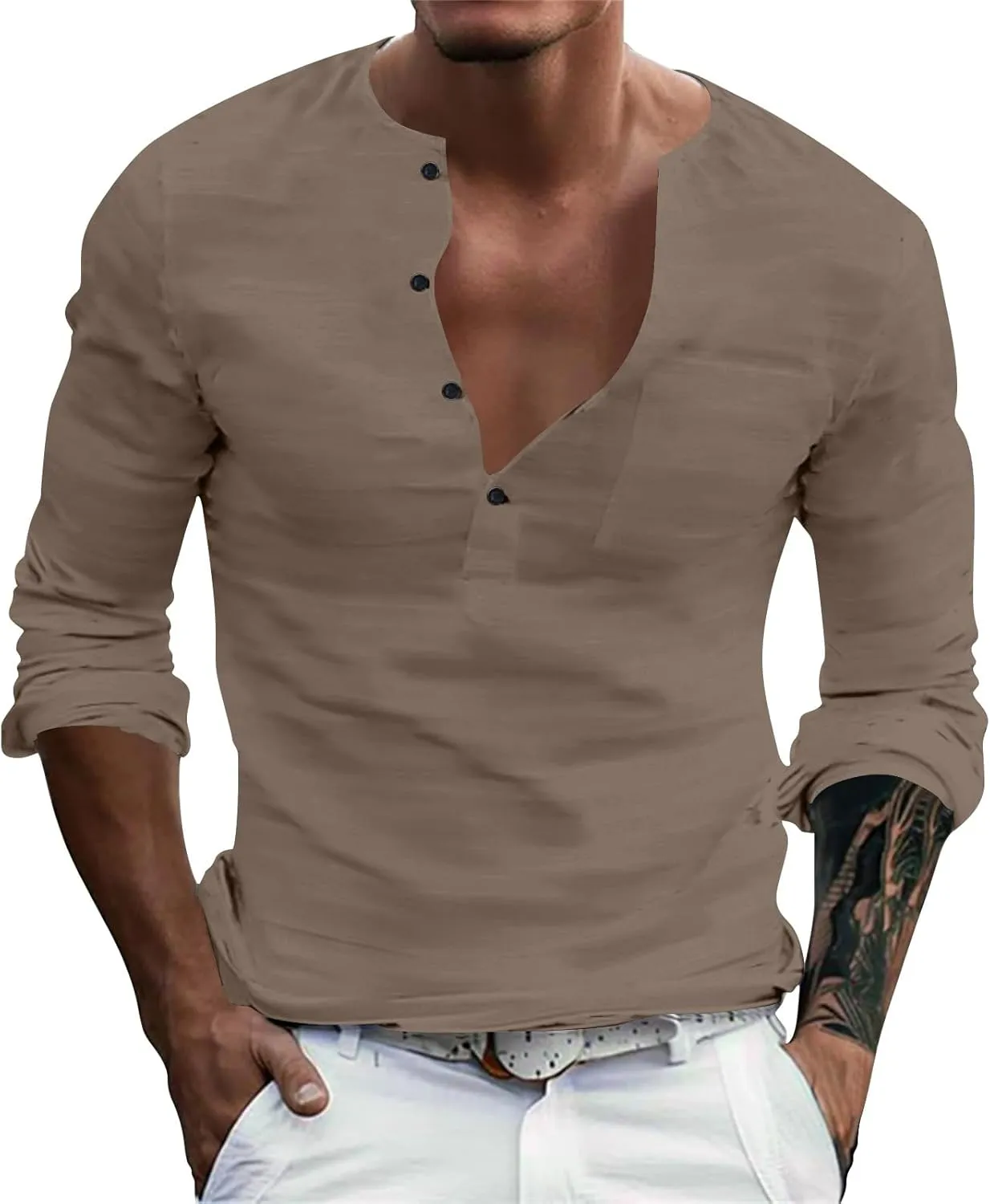 Men's Henley Shirts Button Up Long Sleeve Casual Regular Fit Tshirts Hiking Summer Lightweight Sport Sleeping Tees
