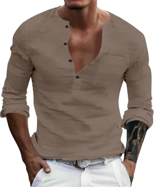 Men's Henley Shirts Button Up Long Sleeve Casual Regular Fit Tshirts Hiking Summer Lightweight Sport Sleeping Tees