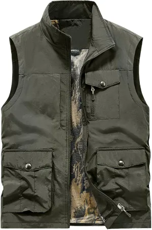 Men's Outdoor Fishing Work Safari Travel Photo Cargo Vest Outdoor Fishing Vest Casual Fashion Photographer Jacket Outdoor Jackets for Men(B-Ag,Large)