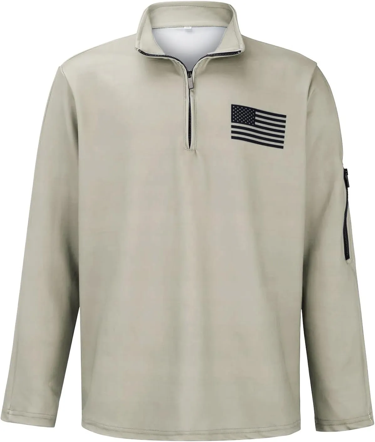 Mens Quarter Zip Pullovers Tactical Sweatshirts Long Sleeve Stand Collar Casual 1/4 Zip American Flag Patriotic Pullover Tops