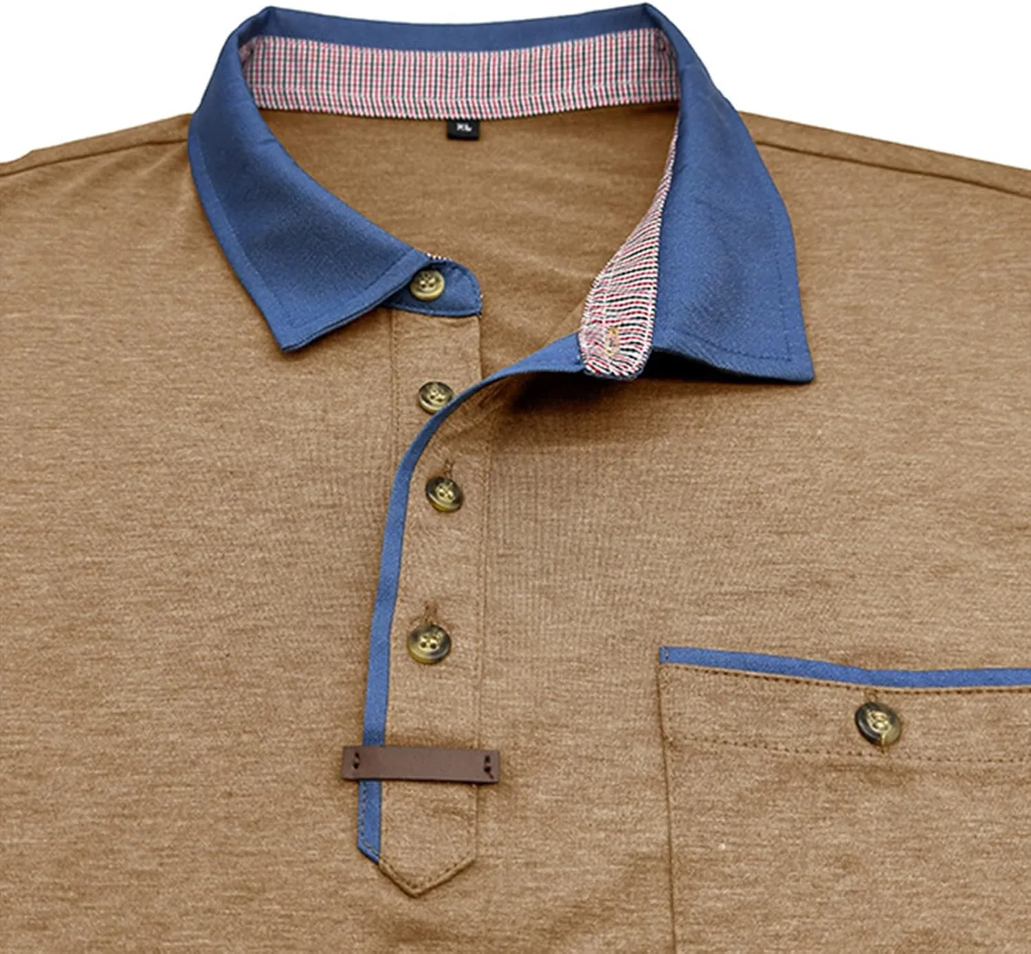 Men's Regular Fit Casual Short Sleeve Vintage Dual Tipped Collar Button Down Polo Shirt Golf Tee Shirts with Pocket