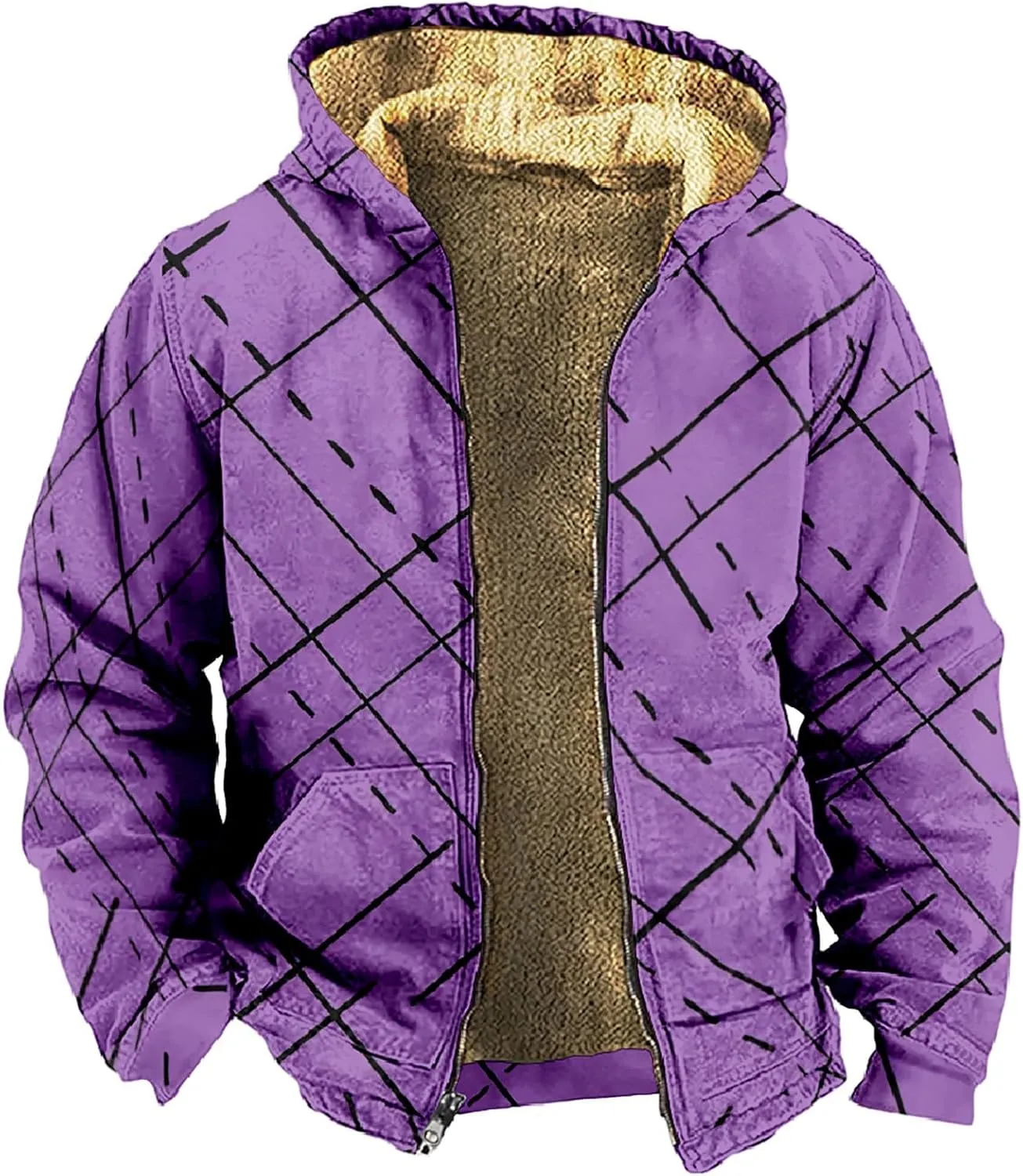 Men's Sherpa Lined Shirt Cotton Flannel Jacket Plaid Full Zip Jacket Coat Plus Size Big&Tall Coat with Pocket XS-4XL