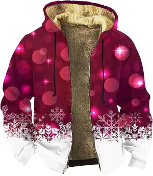 Men's Snowflake Christmas Tree Print Xmas Sweatshirt Christmas Fleece Hoodie Jacket Holiday Party Thermal Outfits