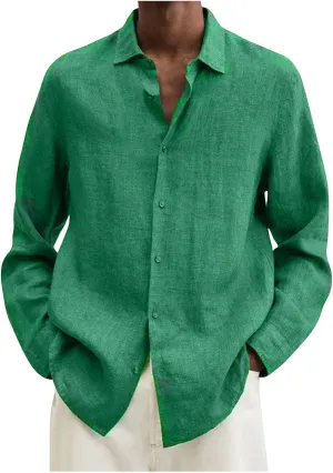 Men's Thermal Shirt Designer Spring Summer Casual Cotton Linen Solid Color Long Sleeve Shirts Loose Shirts