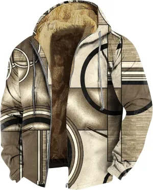 Mens Vintage Fleece Jacket Sherpa Lined Winter Coats Fall Winter Puffer Jacket Windproof Casual Hoodies with Pocket