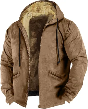 Mens Vintage Fleece Jacket Sherpa Lined Winter Coats Faux Tactical Jackets Casual Zipper Varsity Coat Plus Size