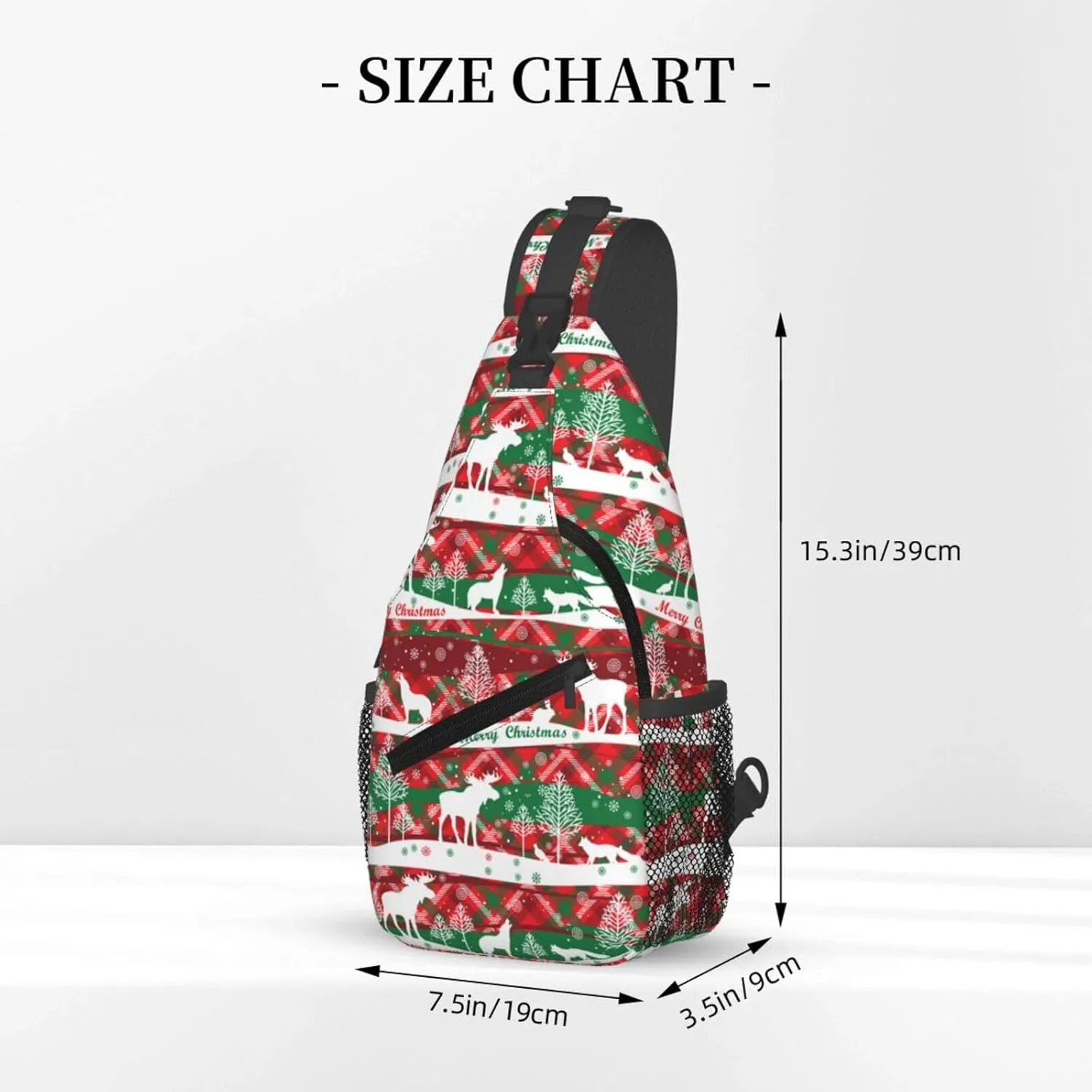 Merry Christmas Happy New Year Wolf Reindeer Cross Chest Bag Diagonally Hiking Crossbody Bag Travel Shoulder Daypack Lightweight Sling Backpack Cycling Daypacks Fitness Chest Backpacks
