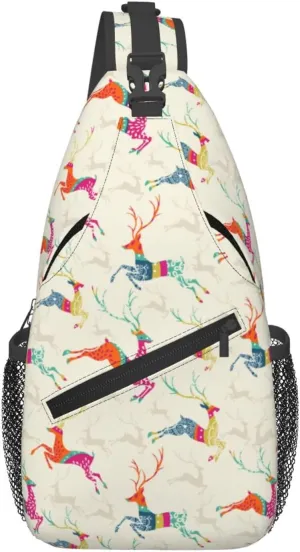 Merry Christmas Jumping Reindeer Cross Chest Bag Diagonally Hiking Crossbody Bag Travel Shoulder Daypack Lightweight Sling Backpack Cycling Daypacks Fitness Chest Backpacks