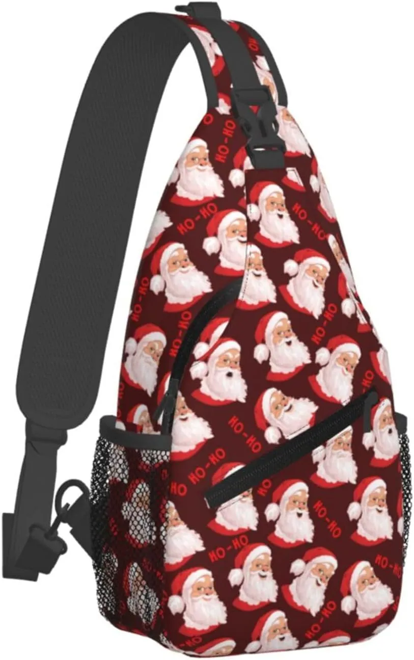 Merry Christmas Santa Claus HO-HO Cross Chest Bag Diagonally Hiking Crossbody Bag Travel Shoulder Daypack Lightweight Sling Backpack Cycling Daypacks Fitness Chest Backpacks