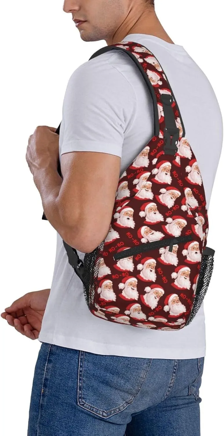 Merry Christmas Santa Claus HO-HO Cross Chest Bag Diagonally Hiking Crossbody Bag Travel Shoulder Daypack Lightweight Sling Backpack Cycling Daypacks Fitness Chest Backpacks
