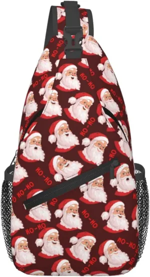 Merry Christmas Santa Claus HO-HO Cross Chest Bag Diagonally Hiking Crossbody Bag Travel Shoulder Daypack Lightweight Sling Backpack Cycling Daypacks Fitness Chest Backpacks