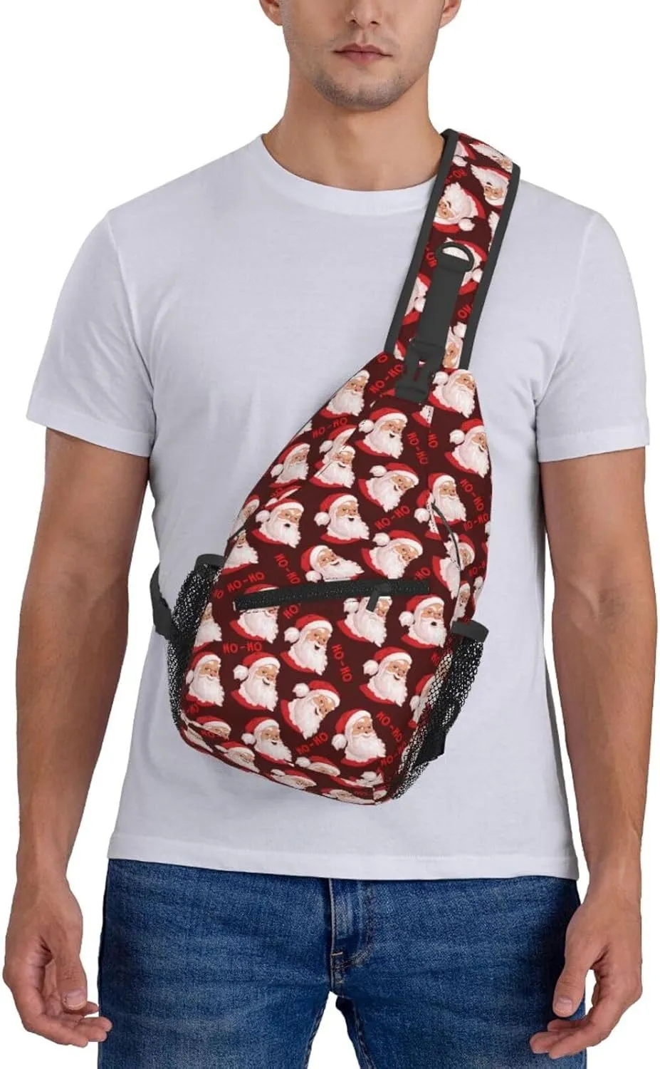 Merry Christmas Santa Claus HO-HO Cross Chest Bag Diagonally Hiking Crossbody Bag Travel Shoulder Daypack Lightweight Sling Backpack Cycling Daypacks Fitness Chest Backpacks