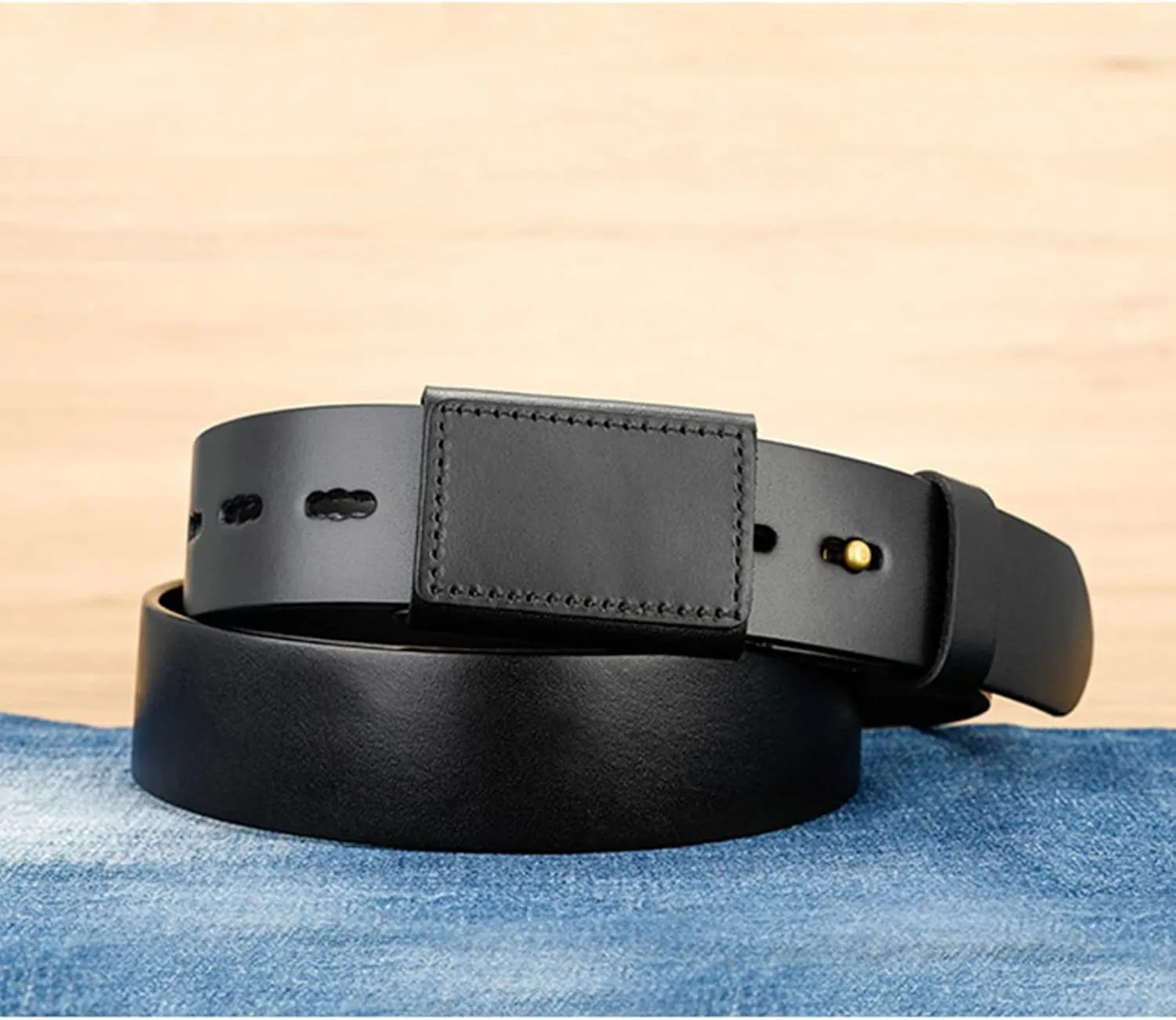 Metal Free Belt,Hypoallergenic Belts for Men, Men's No-Scratch Mechanic Belt ​Casual Rugged Belts,Black,125CM/49.2''