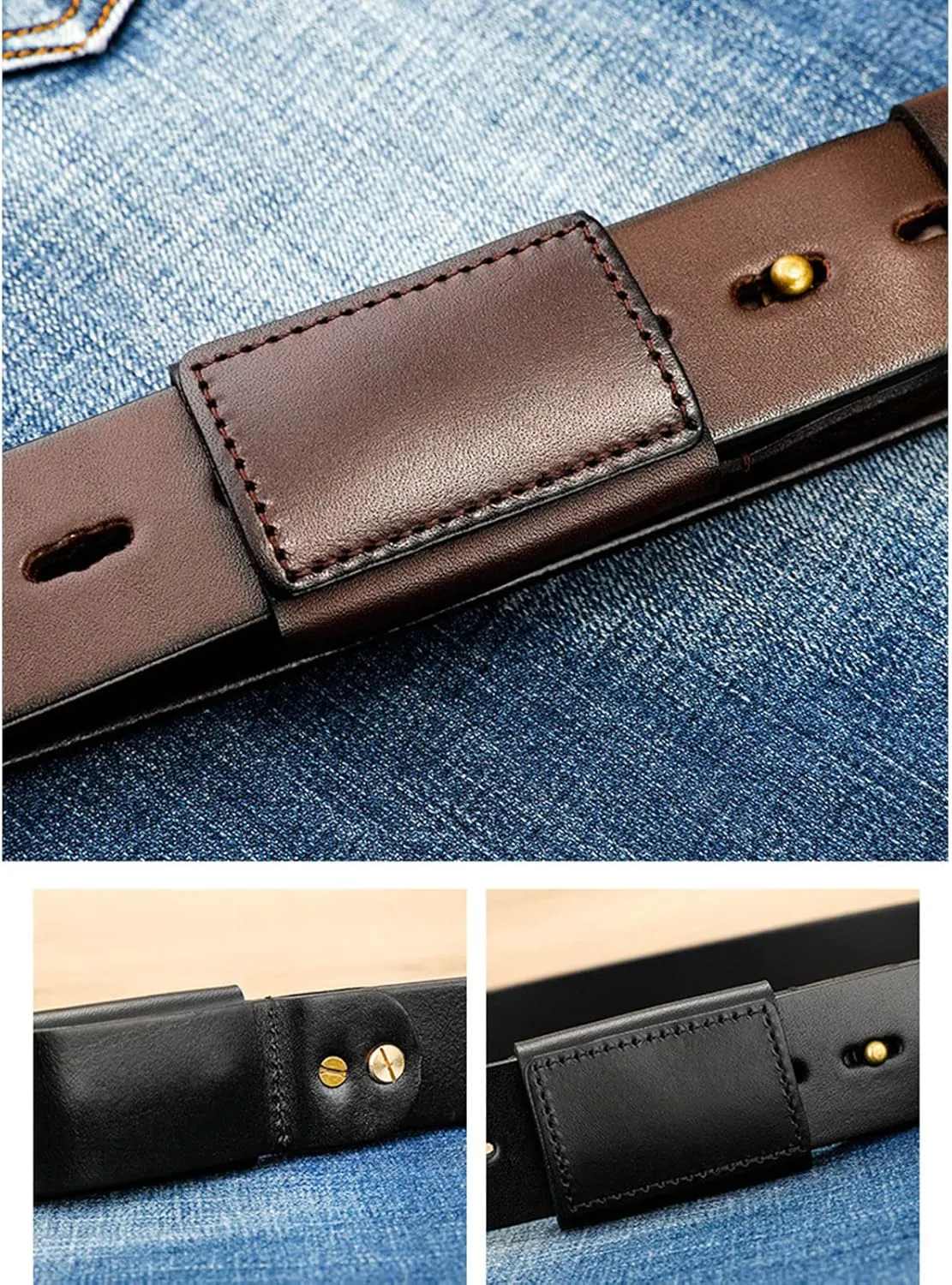 Metal Free Belt,Hypoallergenic Belts for Men, Men's No-Scratch Mechanic Belt ​Casual Rugged Belts,Black,125CM/49.2''