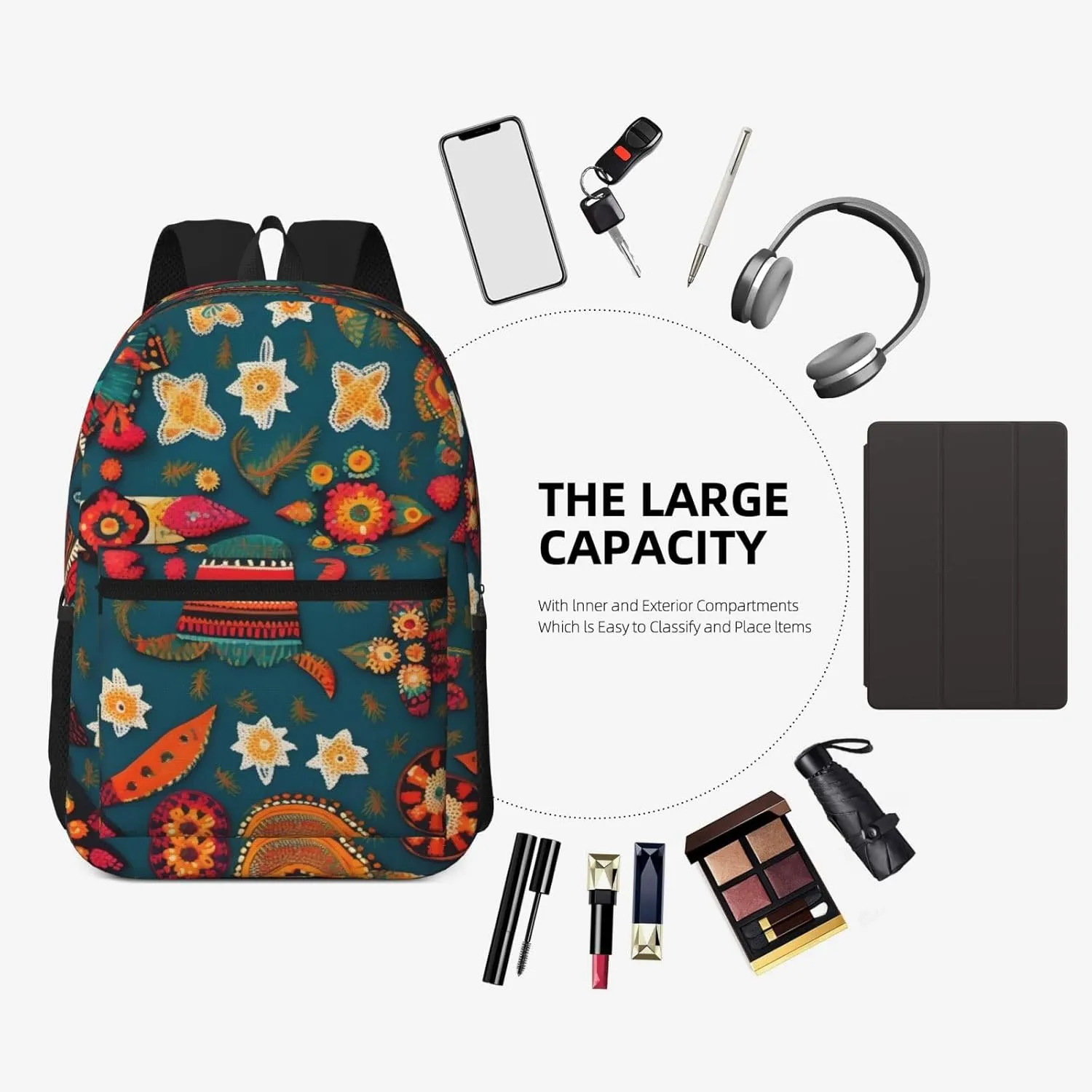 Mexican Folk Boho Travel Laptops Backpack For Women Men,Casual Work Bag 17inch Backpacks For Hiking Business