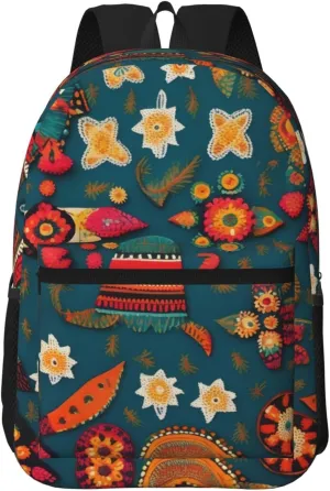 Mexican Folk Boho Travel Laptops Backpack For Women Men,Casual Work Bag 17inch Backpacks For Hiking Business
