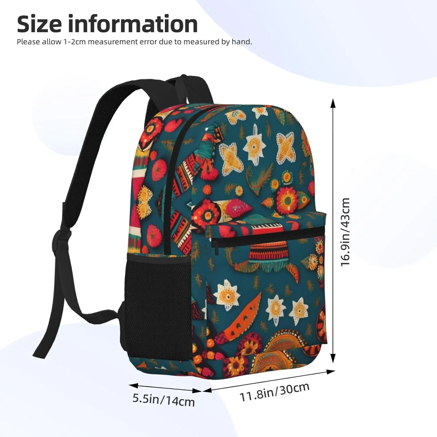 Mexican Folk Boho Travel Laptops Backpack For Women Men,Casual Work Bag 17inch Backpacks For Hiking Business