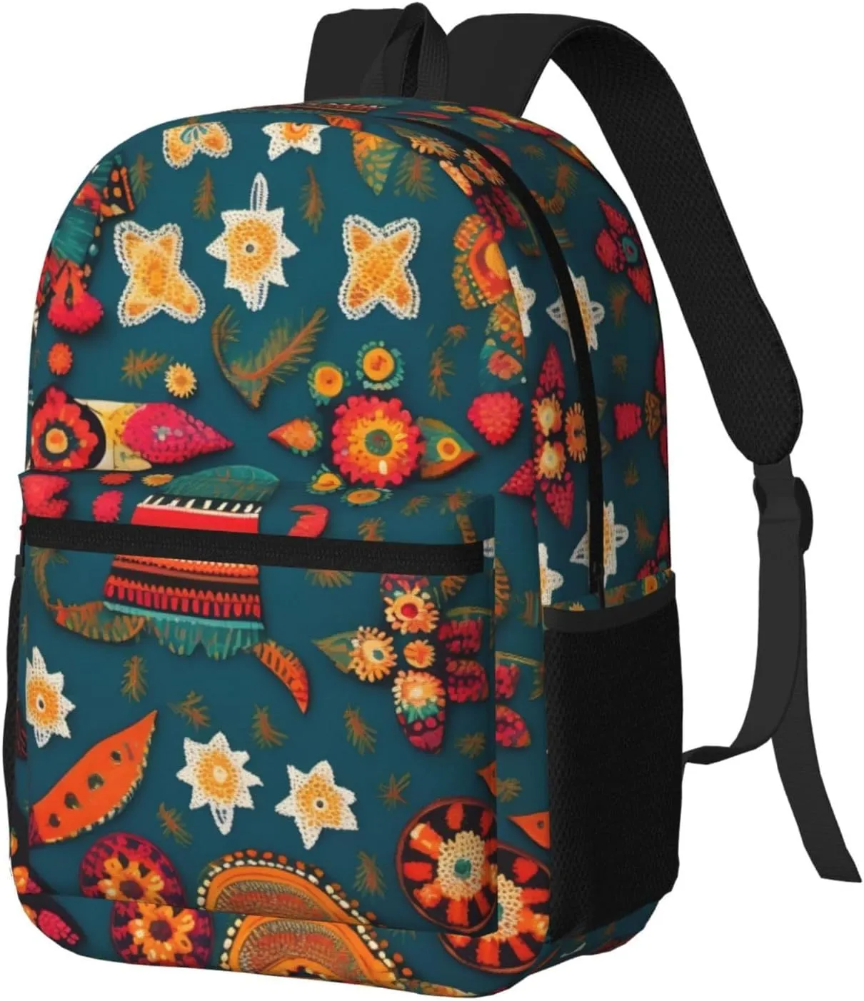 Mexican Folk Boho Travel Laptops Backpack For Women Men,Casual Work Bag 17inch Backpacks For Hiking Business