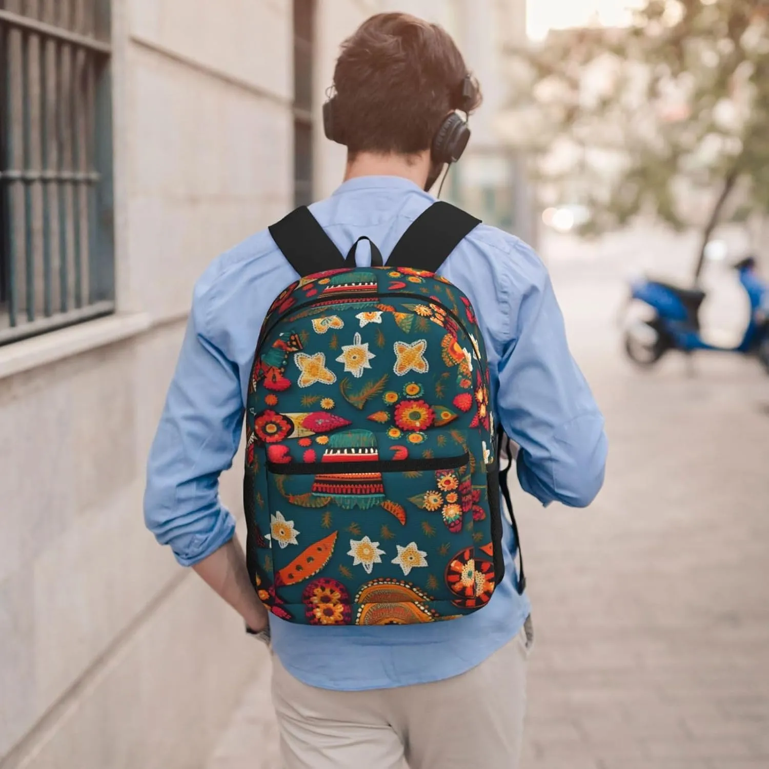 Mexican Folk Boho Travel Laptops Backpack For Women Men,Casual Work Bag 17inch Backpacks For Hiking Business