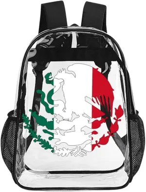 Mexico Mexican Flag Emblem Clear Shoulders Bag Unisex Backpack for Camping Hiking Travel