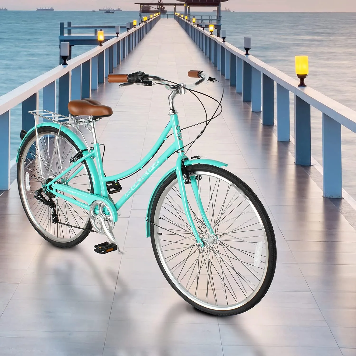 MICARGI 24/26 Inch Adult Cruiser Bicycle Hybrid Bike 1/7 Speeds Commuter Bike for Women, Men, Seniors,Step-Through or Step-Over Bike Steel Frame Multi Colors Style