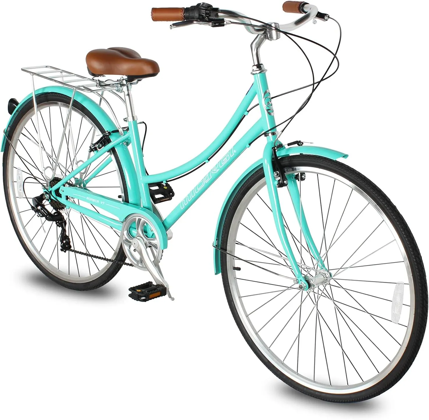 MICARGI 24/26 Inch Adult Cruiser Bicycle Hybrid Bike 1/7 Speeds Commuter Bike for Women, Men, Seniors,Step-Through or Step-Over Bike Steel Frame Multi Colors Style