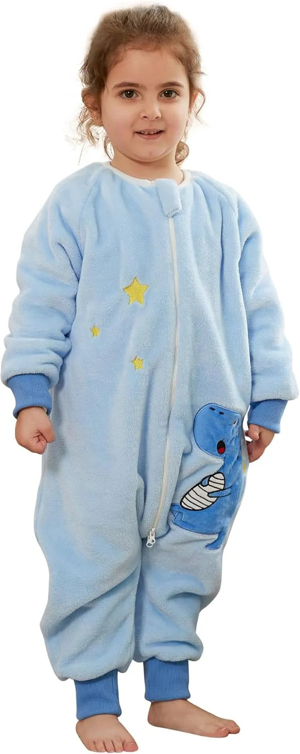 MICHLEY Flannel Baby Sleeping Bag Unisex Pajamas Long Sleeve Sleeping Sack for Autumn Winter Boys Girls,Dinosaur,4-5T, Size 120