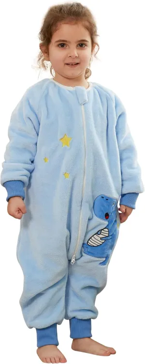 MICHLEY Flannel Baby Sleeping Bag Unisex Pajamas Long Sleeve Sleeping Sack for Autumn Winter Boys Girls,Dinosaur,4-5T, Size 120