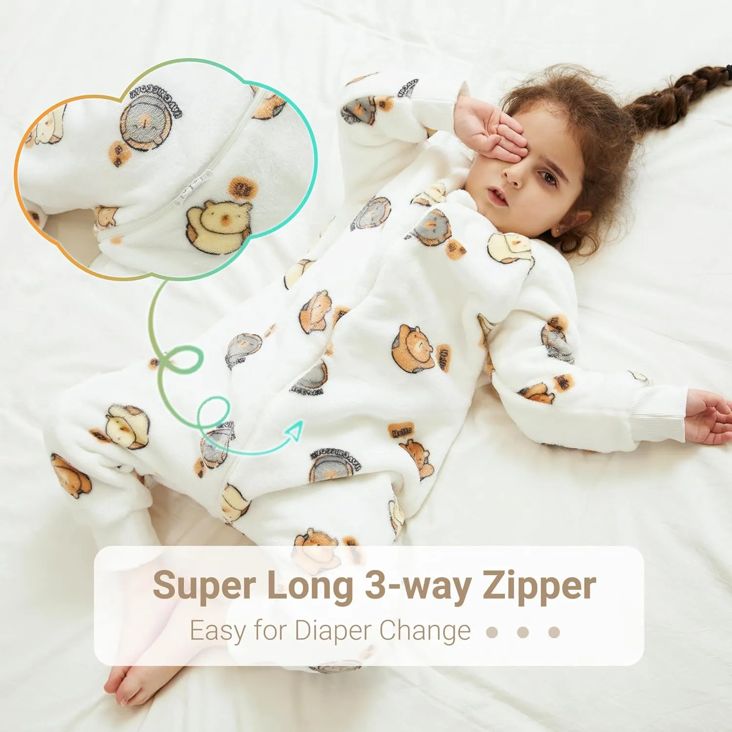 MICHLEY Flannel Baby Sleeping Bag Unisex Pajamas, Long Sleeve Zipper Wearable Sleeping Sack for Autumn Winter Boys Girls