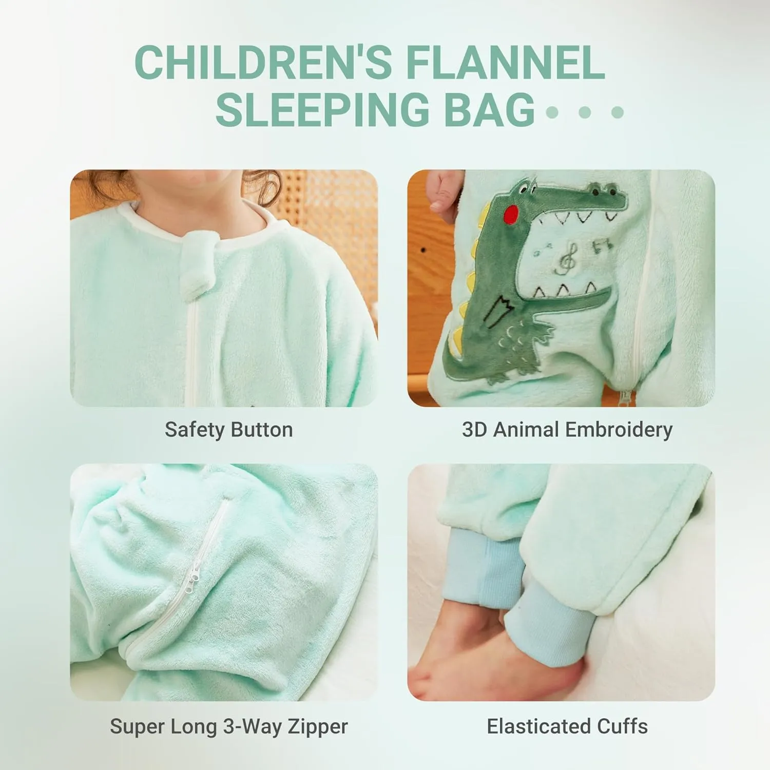 MICHLEY Flannel Baby Sleeping Bag Unisex Pajamas, Long Sleeve Zipper Wearable Sleeping Sack for Autumn Winter Boys Girls