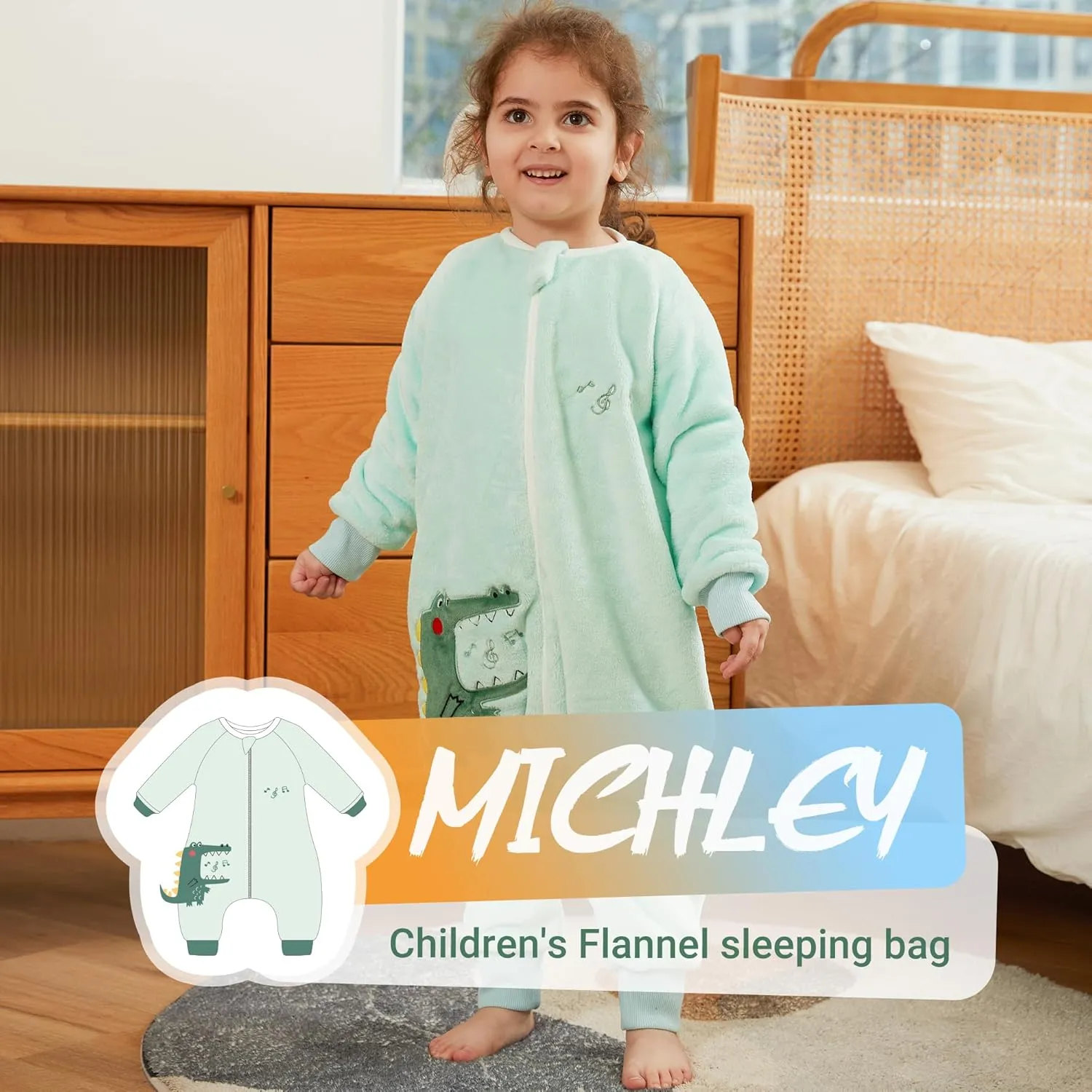 MICHLEY Flannel Baby Sleeping Bag Unisex Pajamas, Long Sleeve Zipper Wearable Sleeping Sack for Autumn Winter Boys Girls