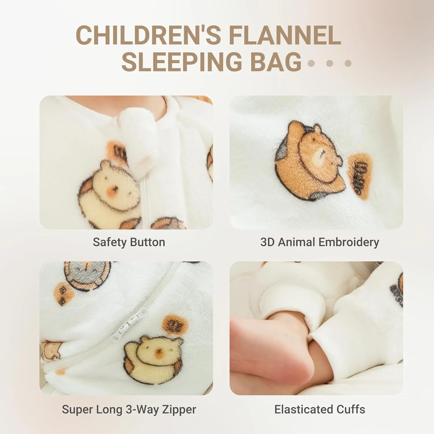 MICHLEY Flannel Baby Sleeping Bag Unisex Pajamas, Long Sleeve Zipper Wearable Sleeping Sack for Autumn Winter Boys Girls